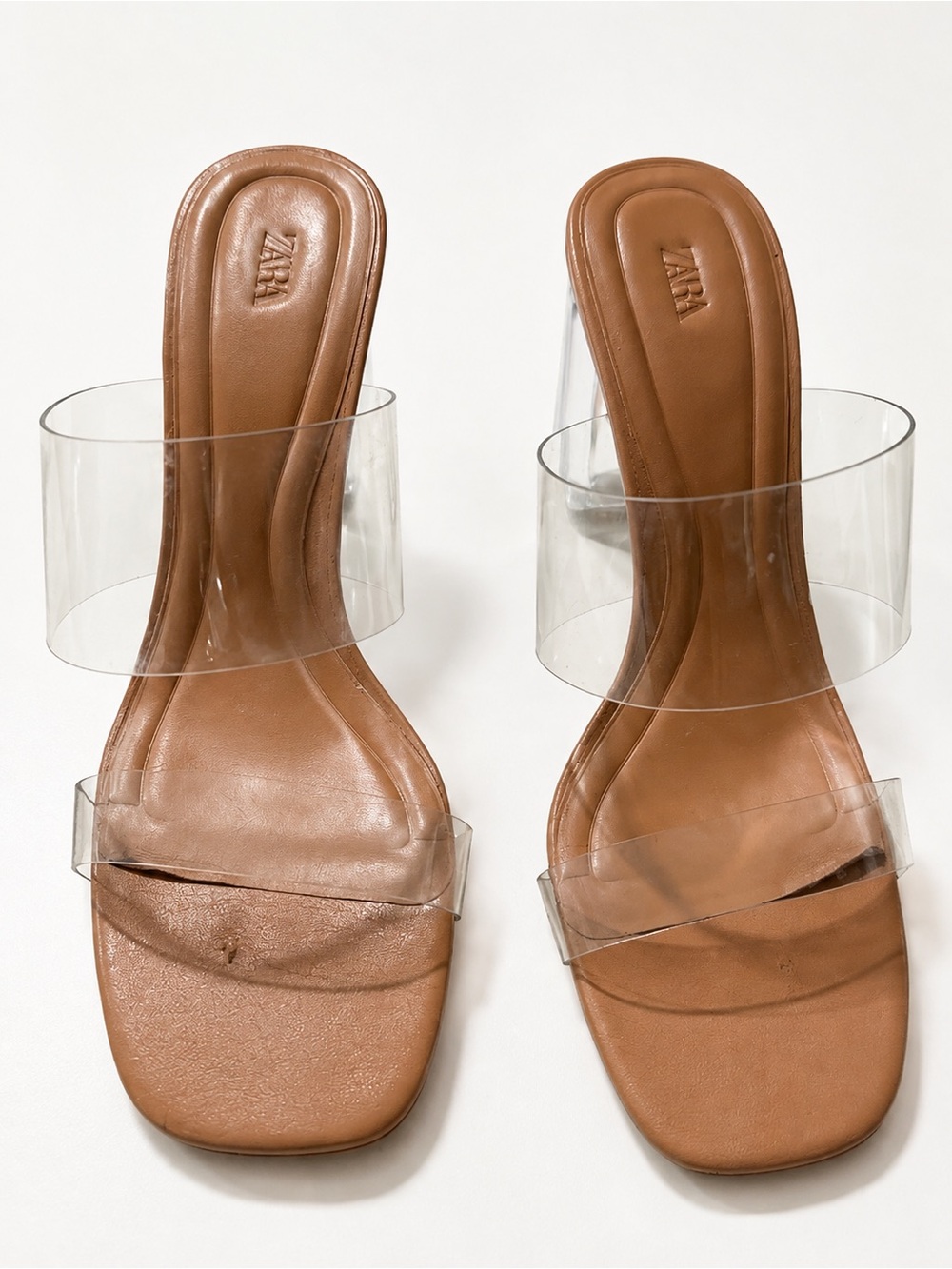 ZARA Clear PVC Block Heel Mules | Tan | Size 39 (US 8.5) - Picture 1 of 5